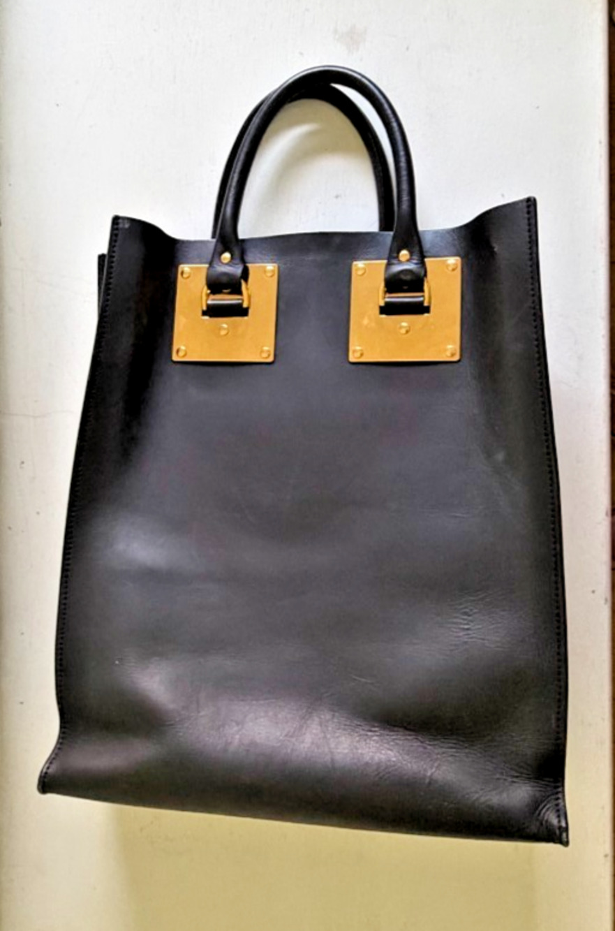 Sophie Hulme Black Leather Albion Large Tote with Shoulder Strap